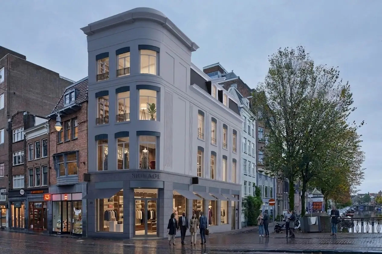 Verbeelding van Leidsestraat 79 / Prinsengracht 707A na de transformatie, met de nieuwe terrazzogevel.